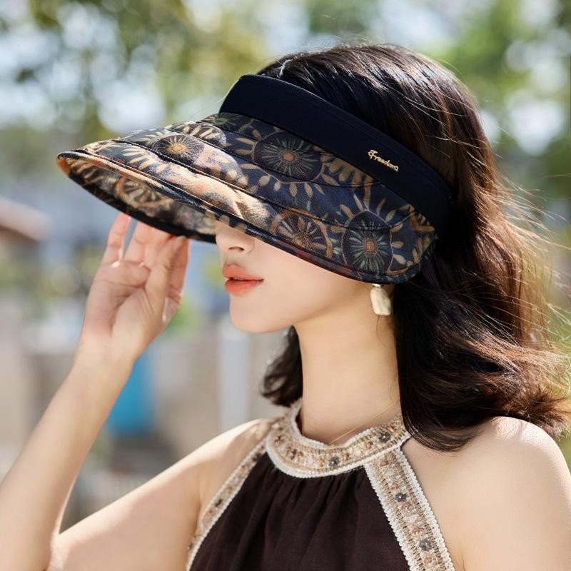 

Temperament Design Sense Big Eaves Hairpin Empty Top Sun Hat Outdoor Travel Anti Uv Face Small Sun Hat One size (free windbreak rope)