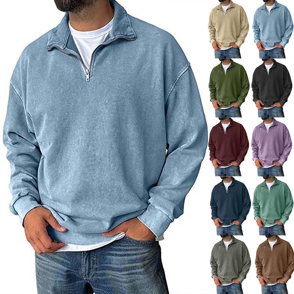 Men's Pullover Mock Neck Cotton Sweatshirt  Solid Long Sleeve Top For Fall Winter