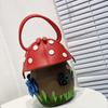 Bag Women'S Bag Splicing Contrasting Color Retro Handbag Handmade Creative Niche Design Mushroom Bag