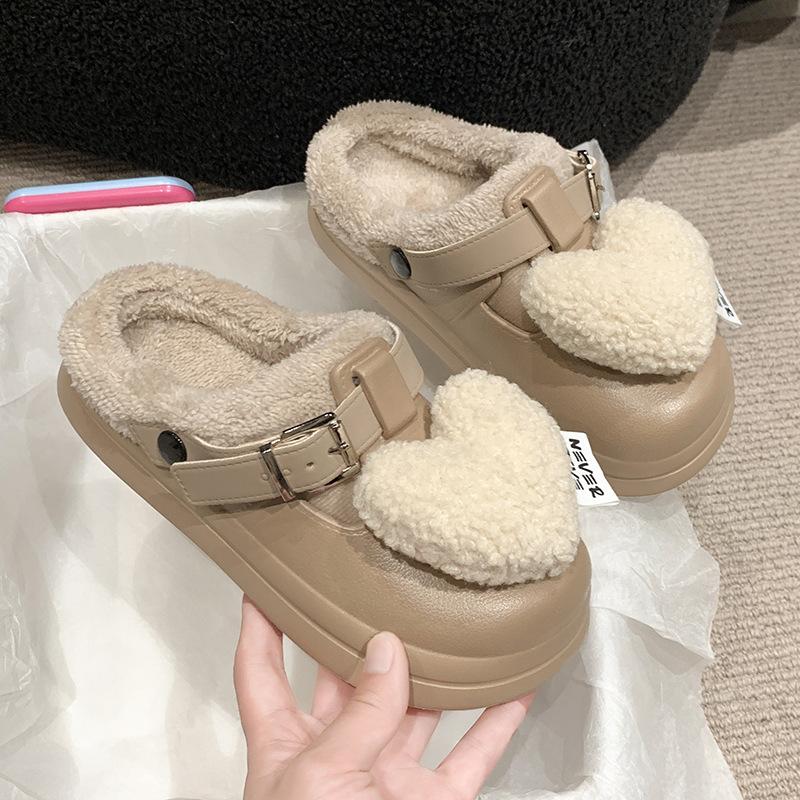 

Cotton slippers women s winter 2025 new velvet warm love bag head cotton shoes women wear a pedal of fluffy shoes 36