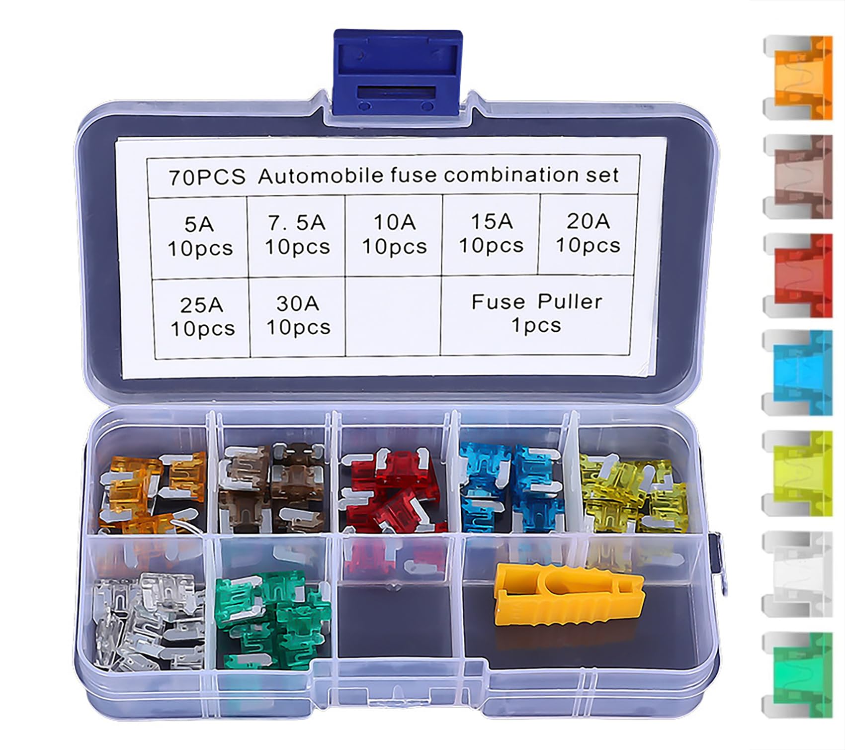 

Предохранители LeTradeJP низкопрофильные, автомобильные предохранители, маленькие предохранители, 70 штук (5A, 7.5A, 10A,