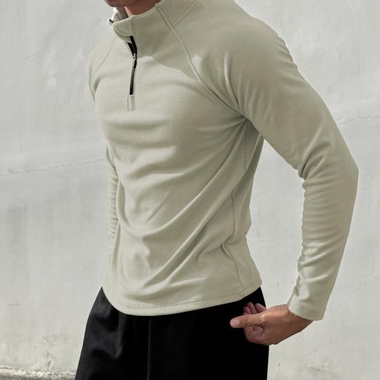 Tricou cu Mânecă Lungă pentru Bărbați Iarnă Toamnă Culoare Solidă Hanorac Gât cu Fermoar Mediu Pulover Casual Topuri pentru Bărbați pentru Sport Uz Zilnic