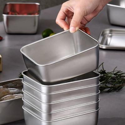 Vassoi per alimenti in acciaio inossidabile, rettangolari, per salsicce, tagliatelle, frutta, con coperchio, organizzatori per cucina domestica, contenitori per alimenti