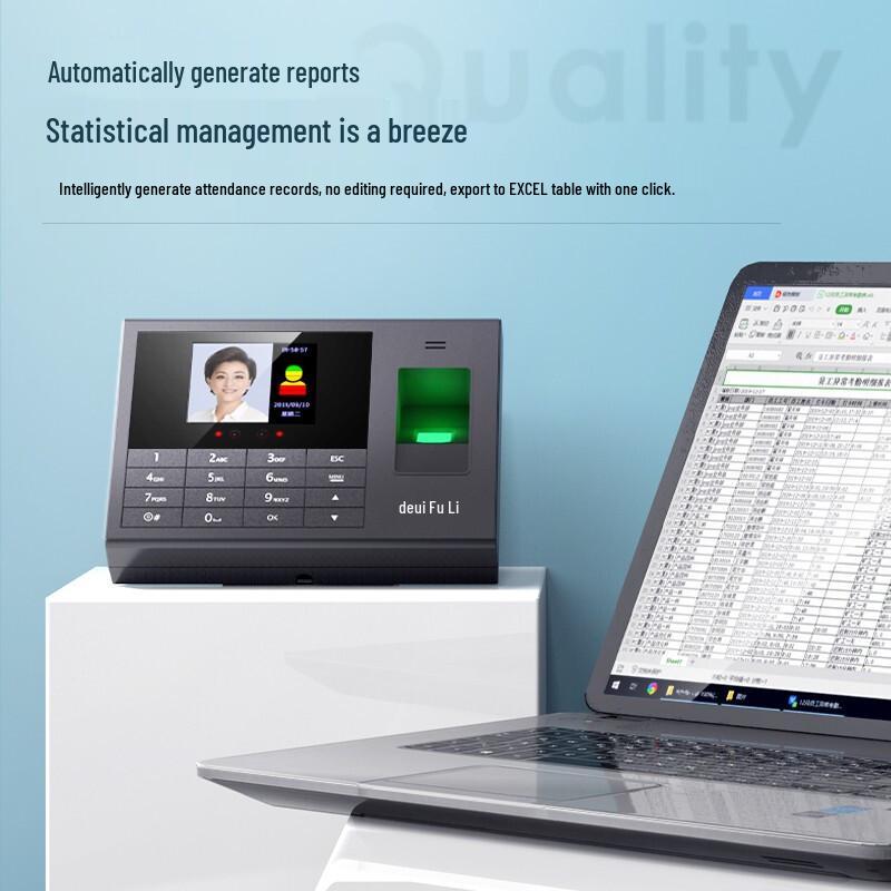 Deli Biometric Face & Fingerprint Time Attendance Machine CN Plug (adapter Included)