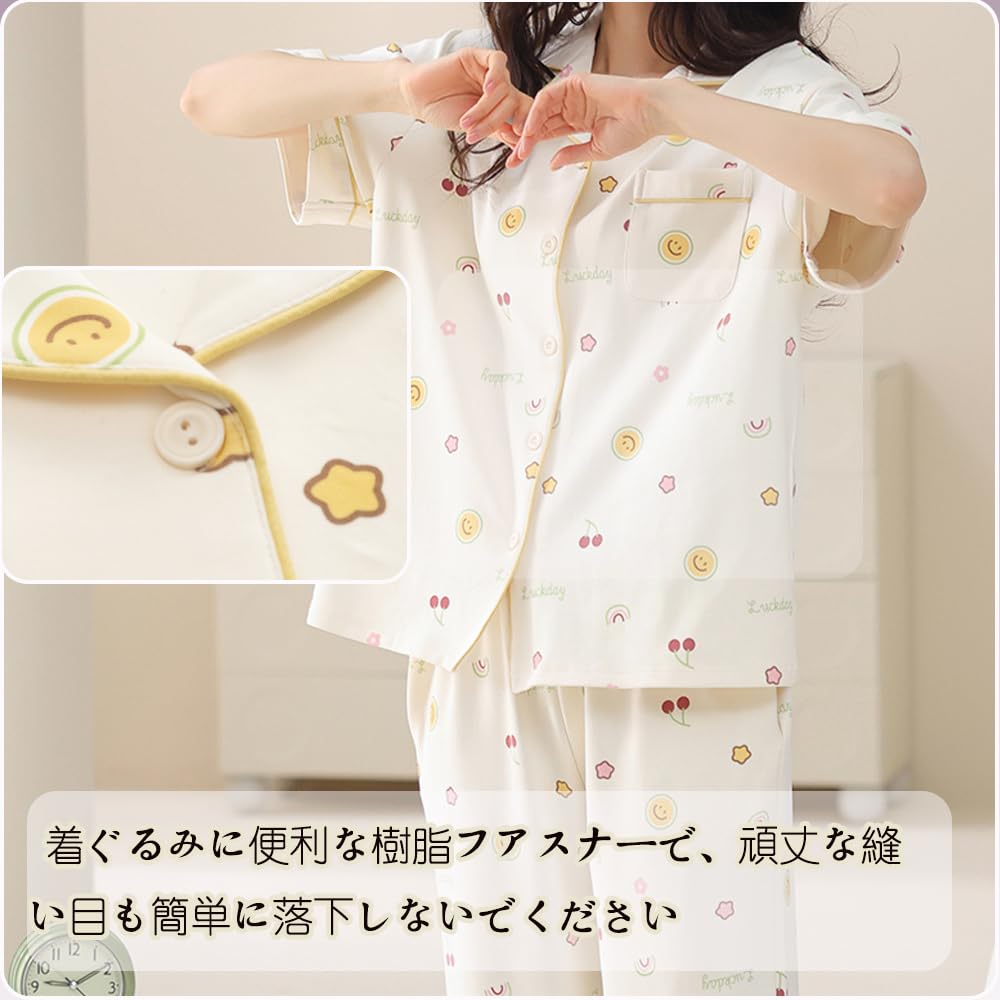 IDOHEMO Cotton Pajama Blouse and Floral with Size XL Women's Set, Open-Front Loose-Fit Pants, Print, Comfortable, Breathable, Pockets, Spring/Summer,