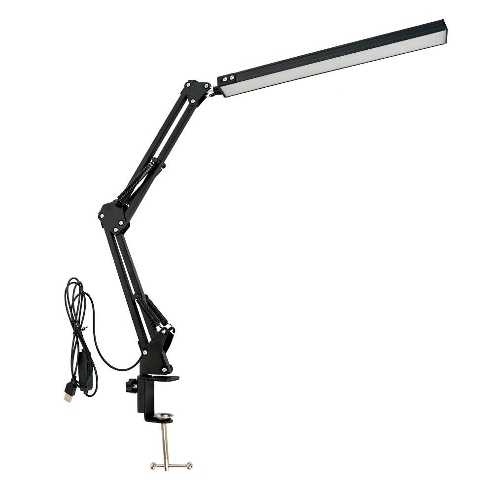LED skládací kovová stolní lampa Klip na světelnou svorku Stmívací stolní lampa s dlouhým ramenem 3 barvy nastavitelné pro počítače v obývacím pokoji