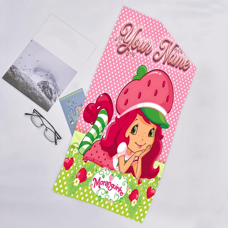1pc Princess Strawberry Beach Towel with Custom Name, Beach and Seaside Swimming Pool Equipment, Fashion Pattern, Rectangular, Travel Essential