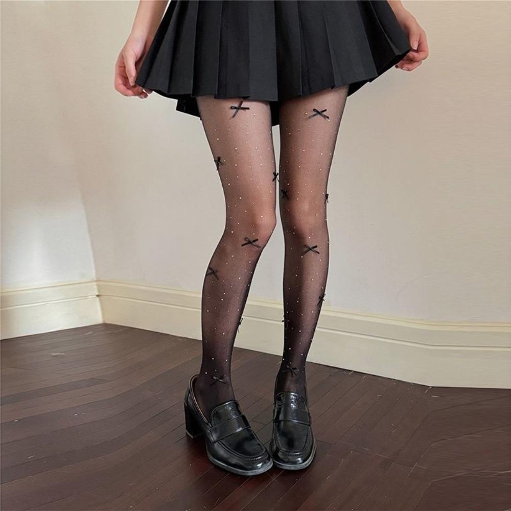 

Колготки Лолита с бантом-бабочкой, блестящие колготки с ромбами, сексуальные чулки с бантом-бабочкой, для девочек Black black bow