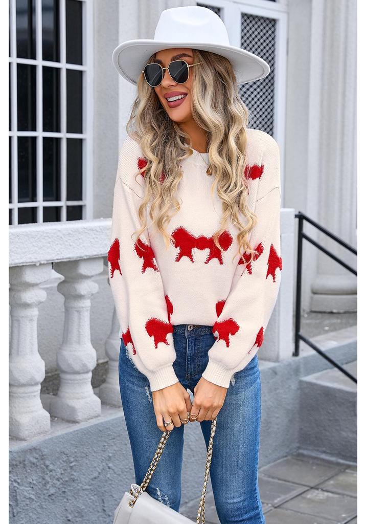 Pull tendance hiver 2026 pour femmes européennes et américaines avec nœud - Col rond, Tricot à manches longues