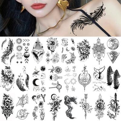 Piccoli adesivi per tatuaggi neri freschi Impermeabili per tatuaggi di lunga durata Adesivi per body art per donne e uomini