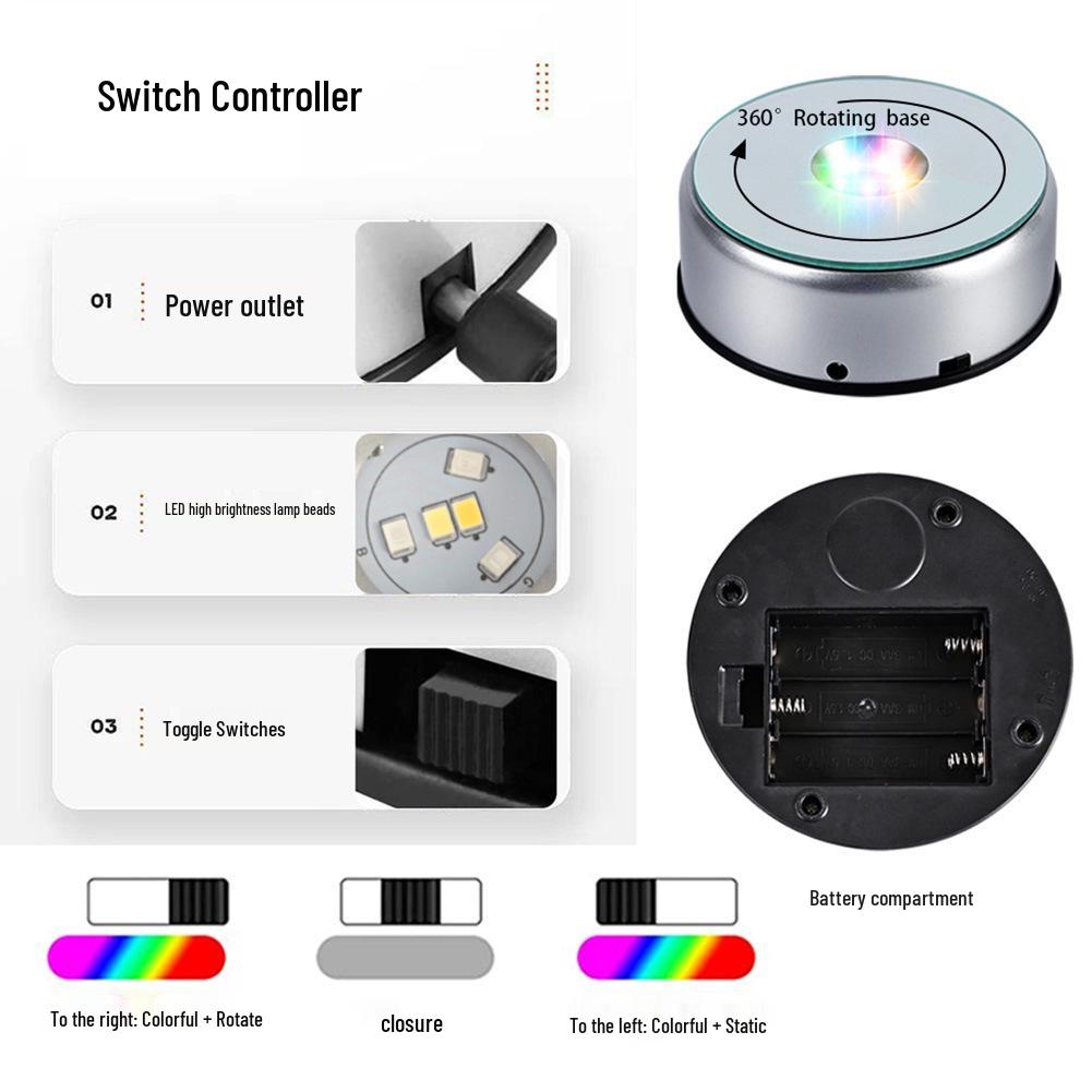 Lampada LED Rotante Multicolore Silenziosa a 90° con Base Scolpita in Cristallo