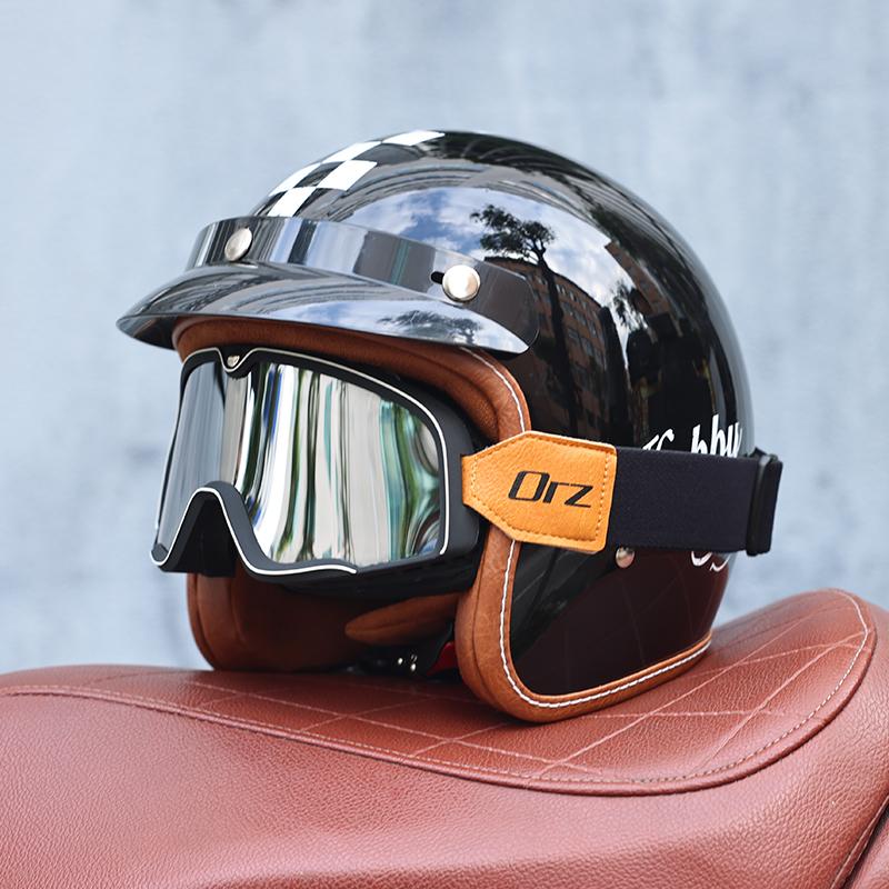 Orz-058C Retro Motorcycle Helmet, Men's and Women's Motorcycle Safety Helmet, Electric Car Four Seasons 3/4 Half Helmet