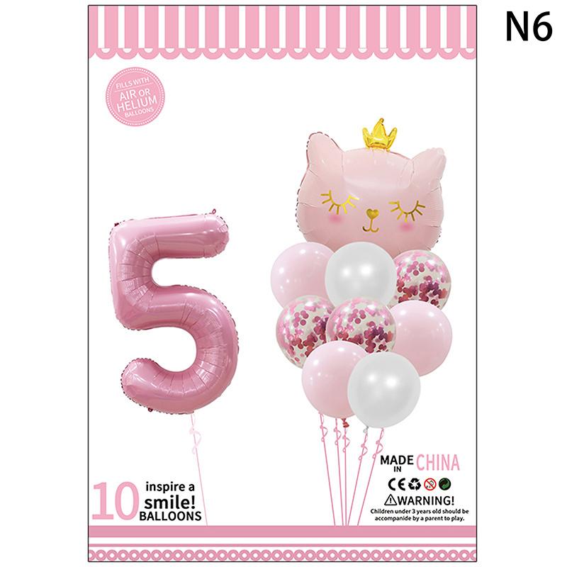 Cute Crown Cat Digital Balloon Set Girl'S Birthday Party Wedding Sweet Decoration Balloon Set Baby Party Supplies