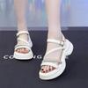 Fashion Summer 2024 New Roman Sandals for Women Shoes Peep Toe Rhinestone Ankle Buckle Comfort  Increasing Height Sole Sandal