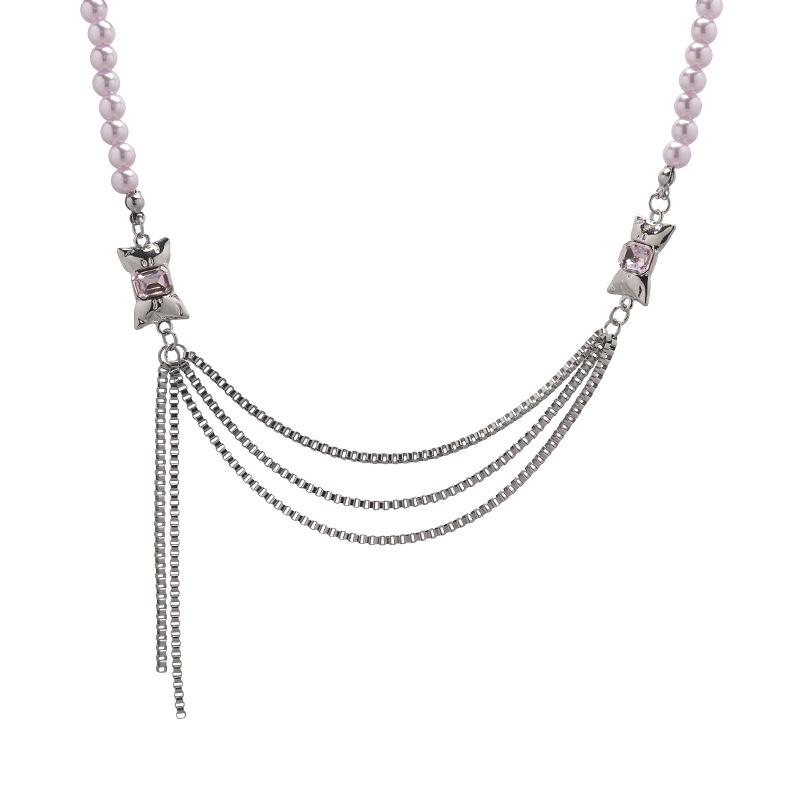 New pink diamond candy pearl fringed necklace light luxury niche personalized accessories fashion trendy sweet jewelry accessories women