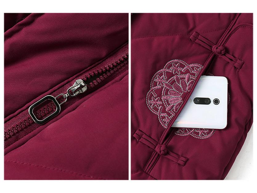 Red Mid-Length Winter Jacket for Middle-Aged and Elderly Women - Thick, Cotton-Padded, Suitable for Spring and Autumn
