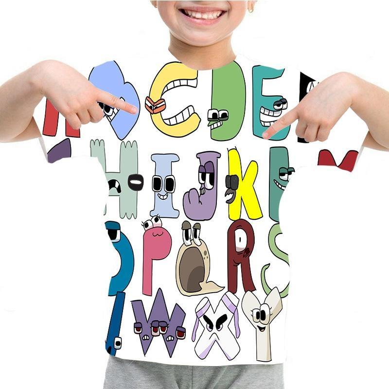 Summer Fashion Kids T-shirt Cartoon Alphabet Pattern 3D Print Casual Loose Outdoor Girl and Boy Short Sleeve Tees Top Pullover