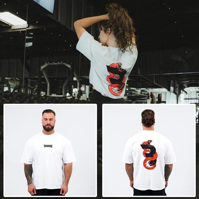 New Gym Fitness T-shirt Loose Oversized Cotton Men Short Sleeves Bodybuilding Sports Tees Summer Training Workout Jogging Tops