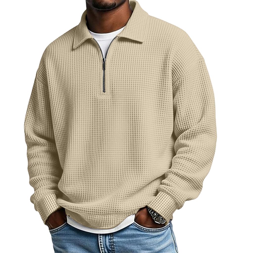 Men’s Knit Pullover Long Sleeve Quarter Zip Collar Casual Loose Fit Top Comfortable Lightweight Shirt