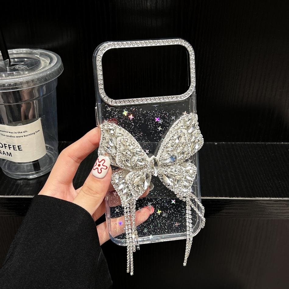 

Glitter Diamond Butterfly Bracelet Case for iPhone 16 17 Pro Max 15 14 Plus 11 12 13 Air X Xr Xs Beads Wrist Chain Bling Cover iPhone XR
