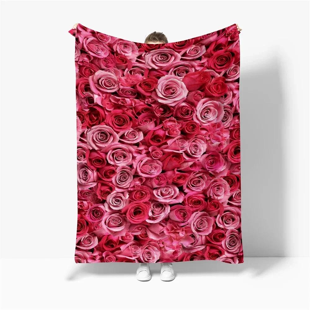 

Rose Flower Print Blanket Throw Blankets Super Soft Family Car and Sofa Blanket on The Bed Throws Summer Office Queen Size Quilt 75x90cm