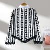 Fashion Elegant Long Sleeved Embroidered Lace Shirt New Lapel Loose and Thin Single-breasted Casual Blouse Female Simple Women's Irregular Top 3504