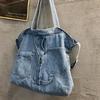 Washed Denim Blue Unisex Shoulder Messenger Bag Women Large Capacity Student Schoolbags Trendy Cool Male Female Crossbody Bag