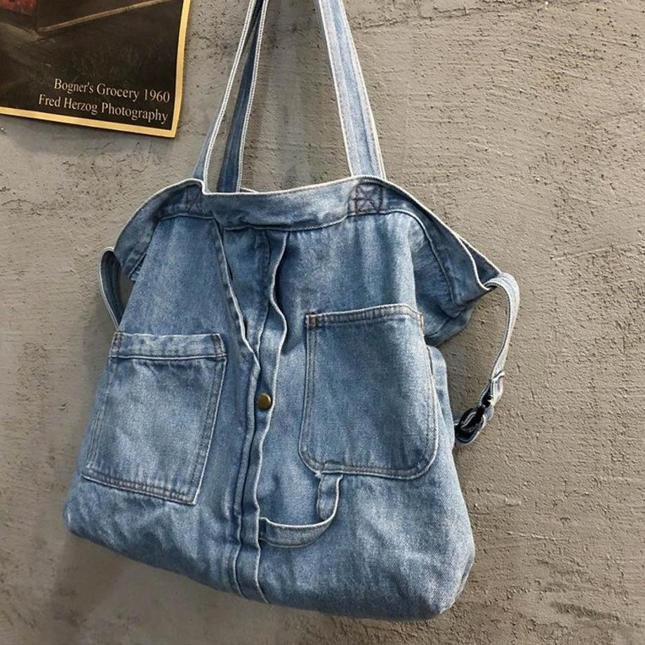 Washed Denim Blue Unisex Shoulder Messenger Bag Women Large Capacity Student Schoolbags Trendy Cool Male Female Crossbody Bag