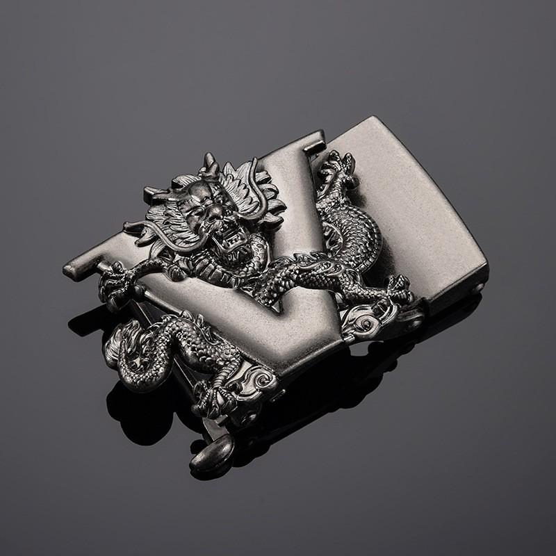 Men's Retro Leather Belt with Chinese Dragon Alloy Automatic Buckle