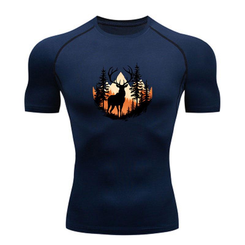 Men's Compression Fitness Sports T-shirt, Vintage Deer Pine