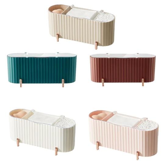Kosmetik-Baumwoll-Aufbewahrungsbox mit durchsichtigem Deckel Staubdicht Großes Fassungsvermögen 3 Fächer Wattestäbchen Wattepads Halter Organizer Behälter