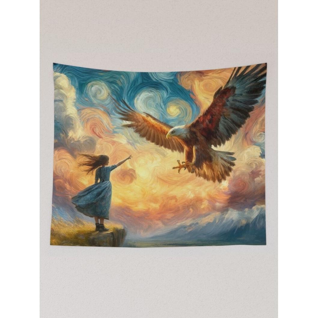 Girl and Eagle tapestry 75x100 чёрный