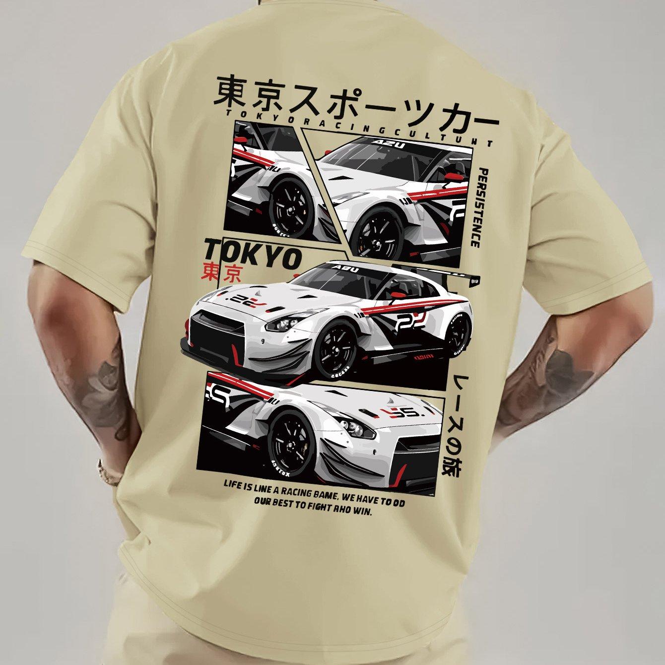 

Чоловіча футболка з графікою Tokyo Racing Вільного крою Повсякденна футболка з коротким рукавом з японським текстом Дизайн автомобіля Дихаюча літня сорочка XL