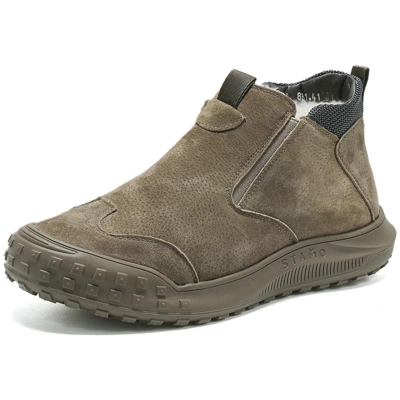 Fashion Winter Warm Boots Leather Loafers for Men Luxury Comfortable Casual Shoes Breathable Male Driving Moccasin Walking Sneakers Man