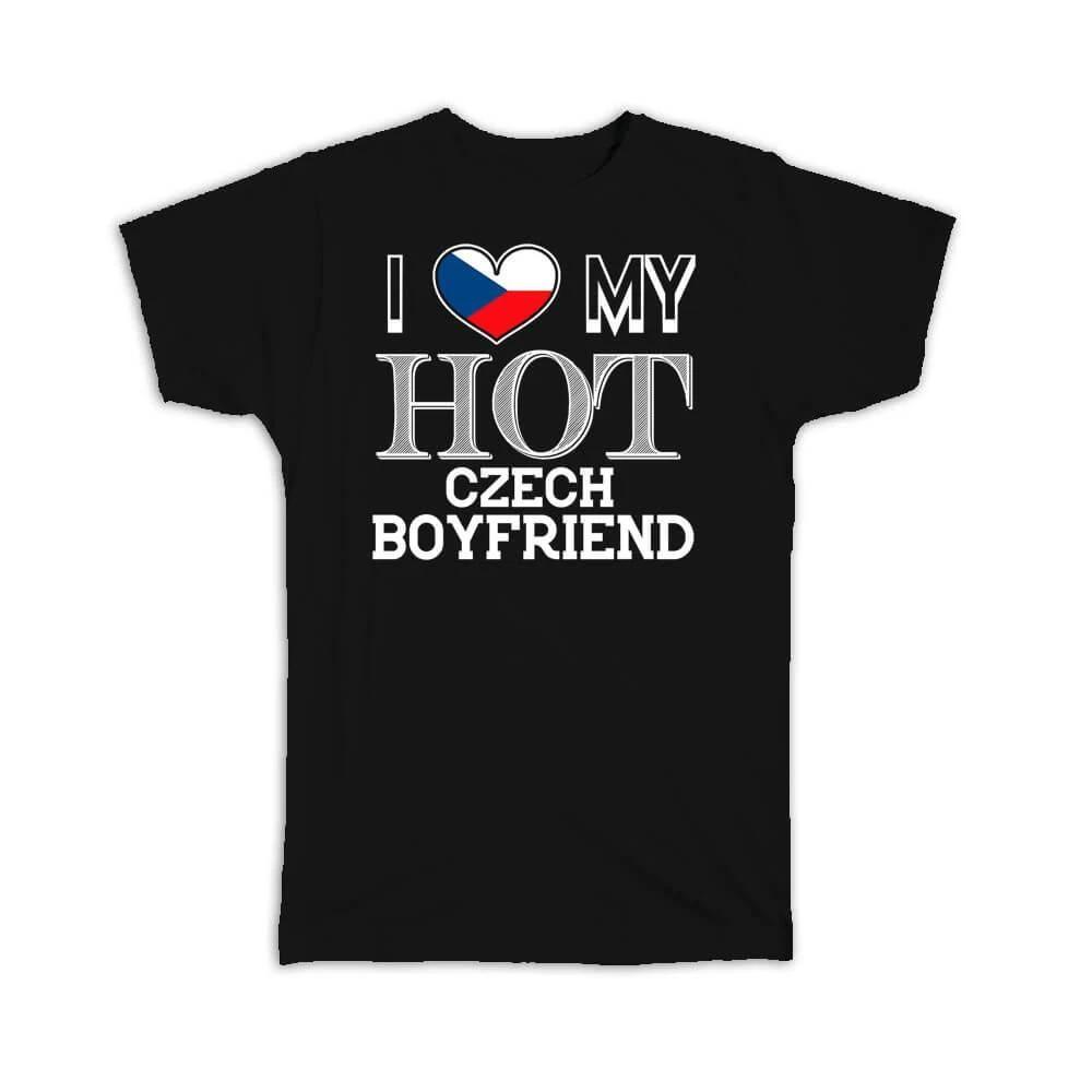 Gift T-Shirt : I Love My Hot Czech Boyfriend Republic Flag Country S
