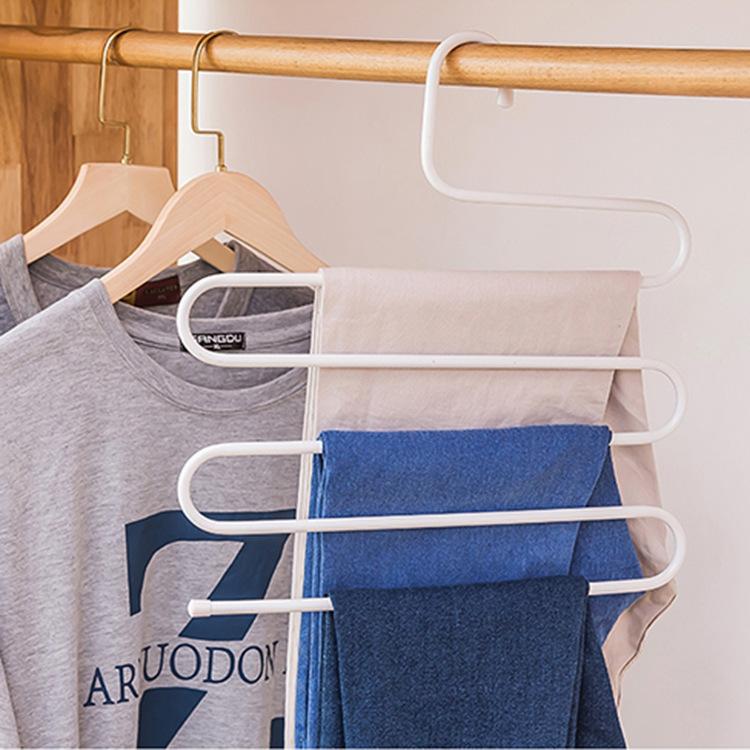 Multi-layer S-shaped Pants Hanging Multi-functional Pants Clip Wardrobe Scarf Rack Iron Spray Plastic Magic Pants Storage Hanger Pants Rack