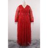 Plus Size Womens Elegant Sequined Bridesmaid Dress V-Neck Long Sleeve Slit Fitted Temperament Wedding Party Dress