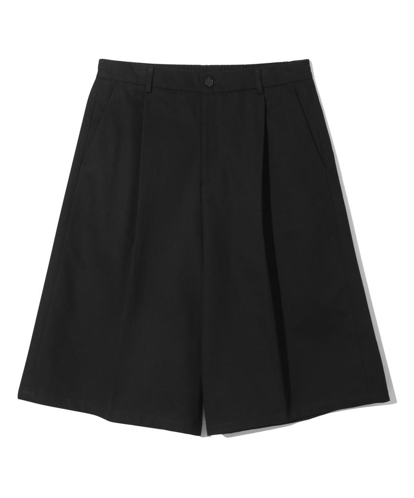 BASEMOMENT Long Wide Chino Bermuda Pants Black