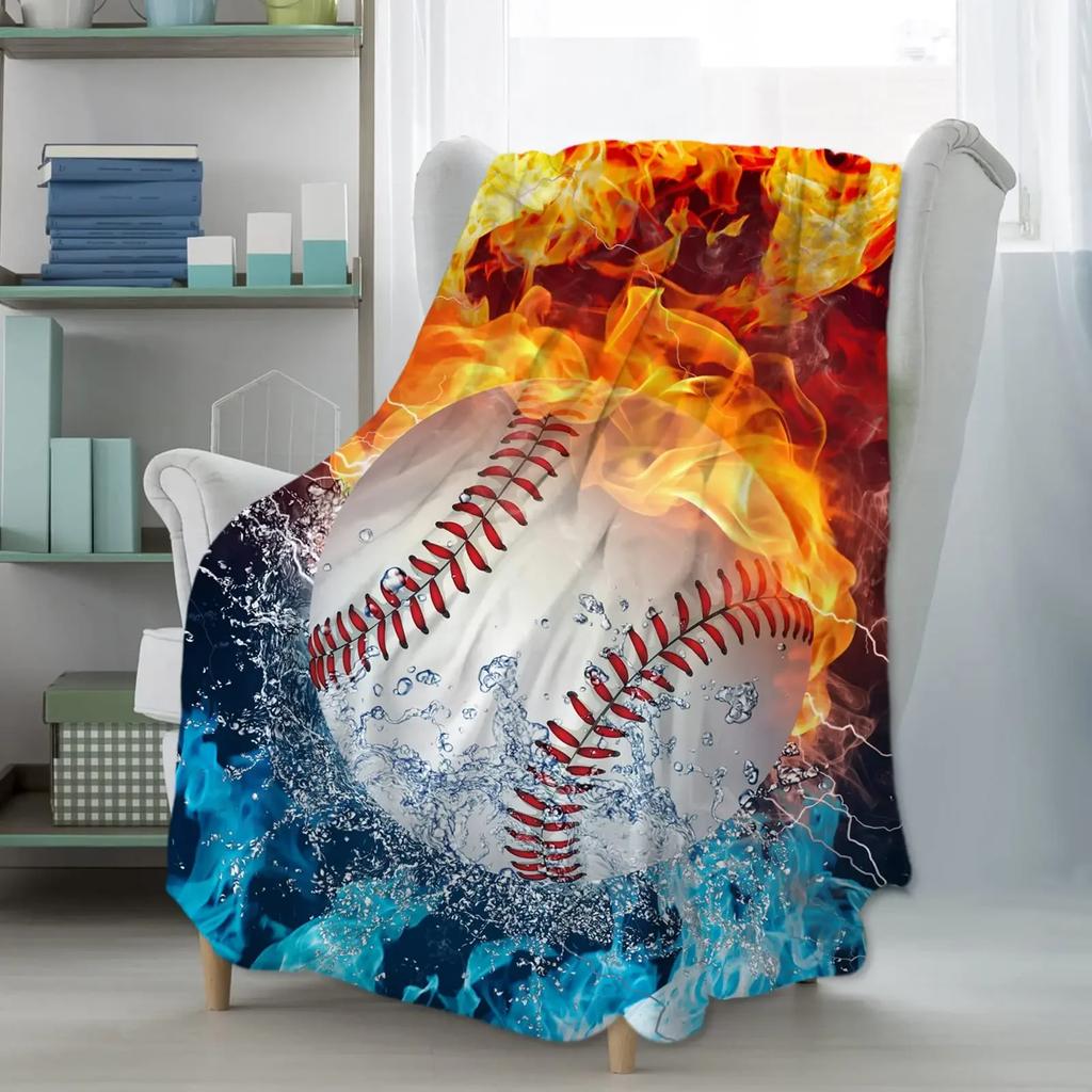 Baseball Throw Blanket for Bed Couch Sofa Living Room Decor Soft Warm Lightweight Flannel Blanket Ball Sport Theme Print Blanket