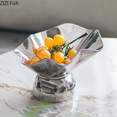 Creative Pleated Fruits Bowl Silver Storage Tray Snacks and Nuts Bowl Hotel Restaurant Fruit Plates Home Kitchen Dessert Cutlery
