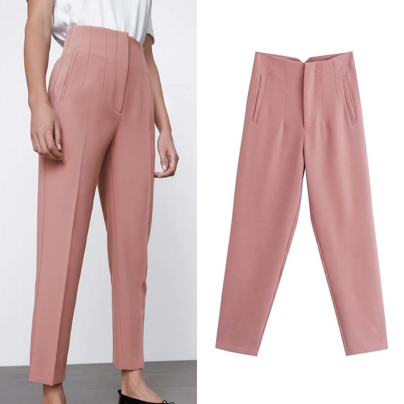 Pantalones de mujer, pantalones de verano para mujer, pantalones de cintura alta, pantalones de oficina, pantalones de moda con botones