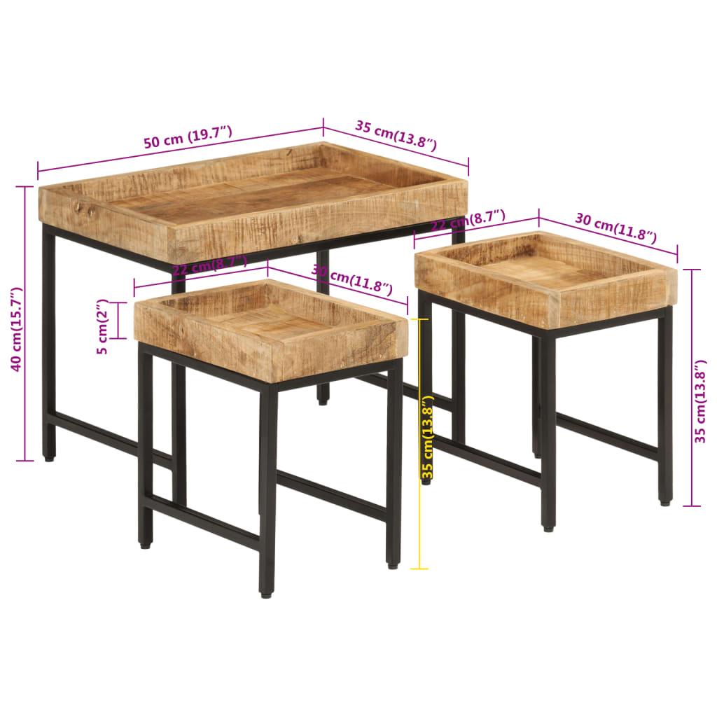 Nesting Tables Set of 3 Rough Solid Mango Wood and Iron