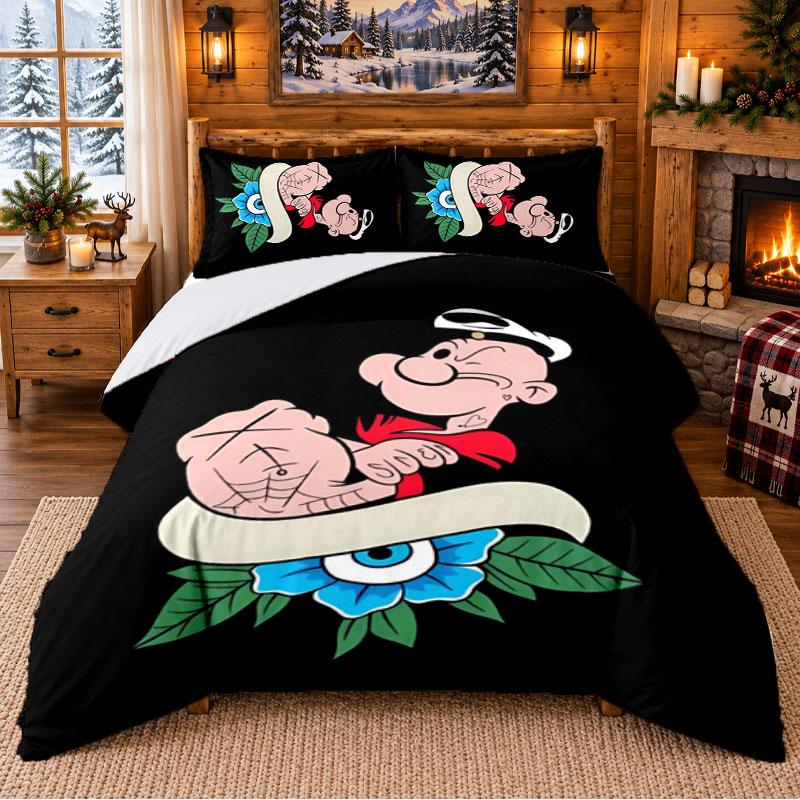 Popeye Pattern Bedding 3Pcs Set Bed Sheet And Pillowcases For Indoor Bedroom