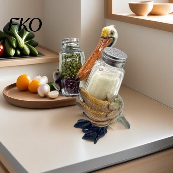 Durable Resin Kitchen Storage Creative Animal Condiment Holder, Organizer Rack for 2 Spice Dolphin Seasoning Jars, Cute Flamingo Pelican