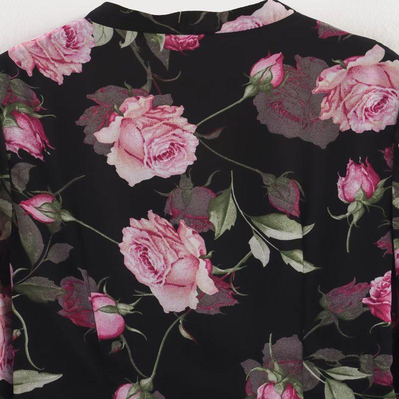 Kaslead New Arrival Women's Clothing Fashion Style Fashion Chiffon Florals Printed V-neck Waist-Tight Puff Sleeve Dress