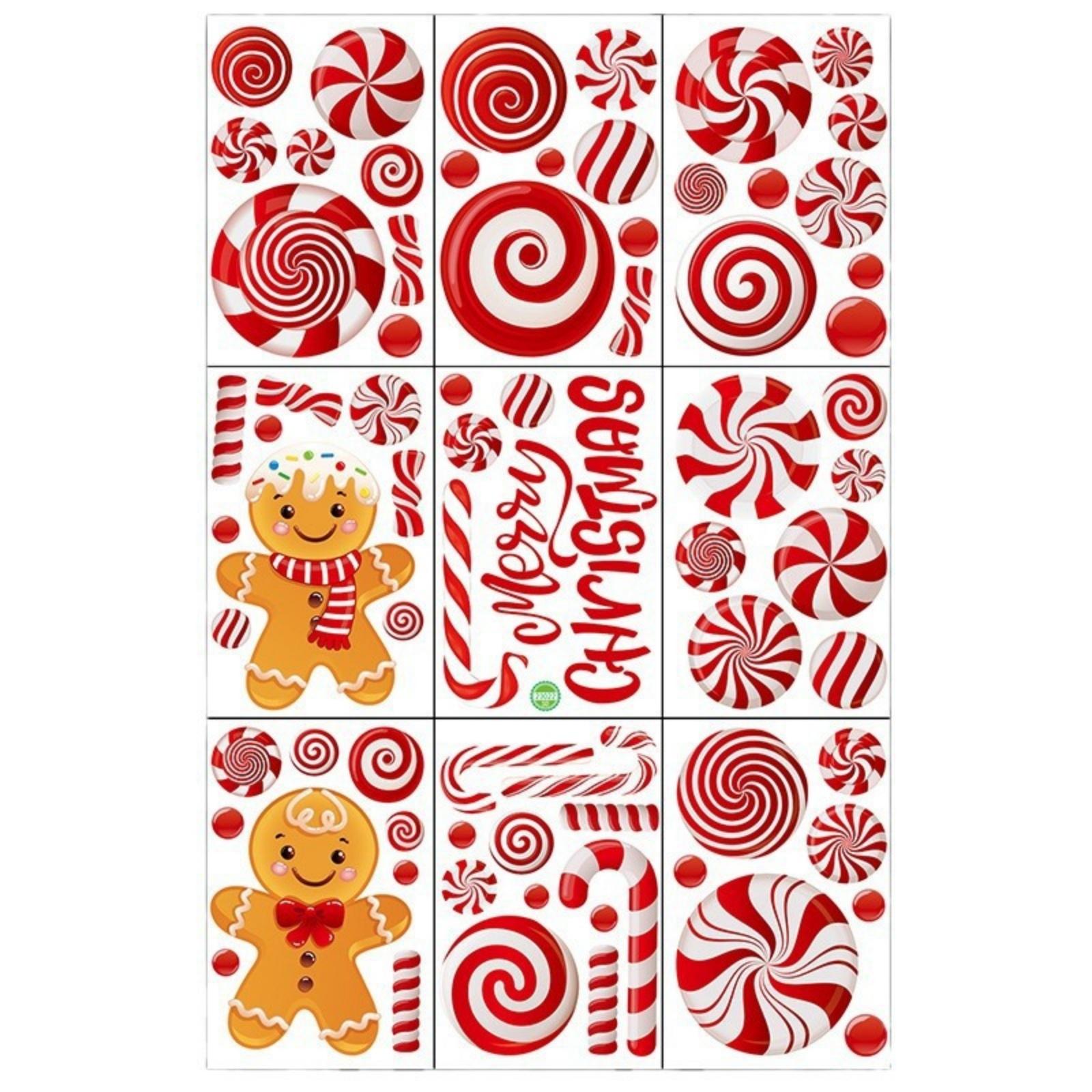 

9pcs Cute Christmas Candy Cane Stickers, Seamless Christmas Window Stickers One Size