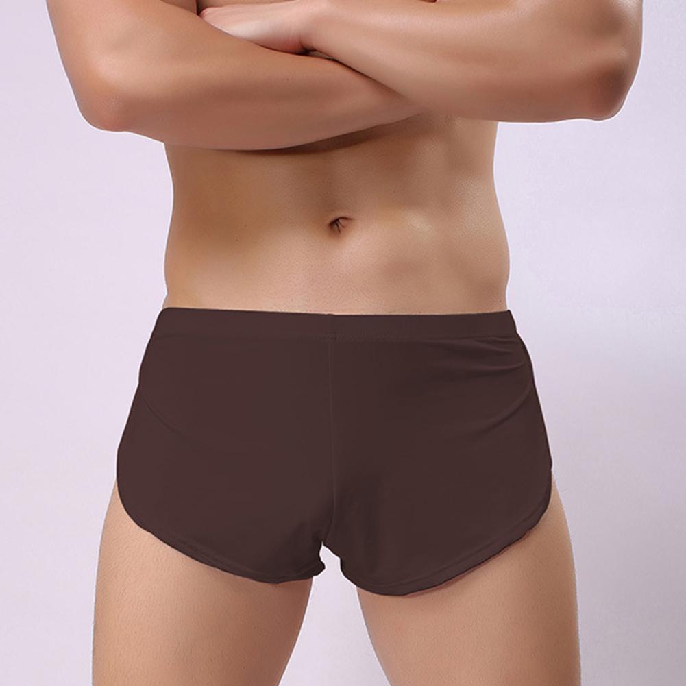 Men Sexy Boxer Underwear Low-rise Elastic Waistband Boxer Briefs Solid Color Full Hip Coverage Panties Boxer Shorts