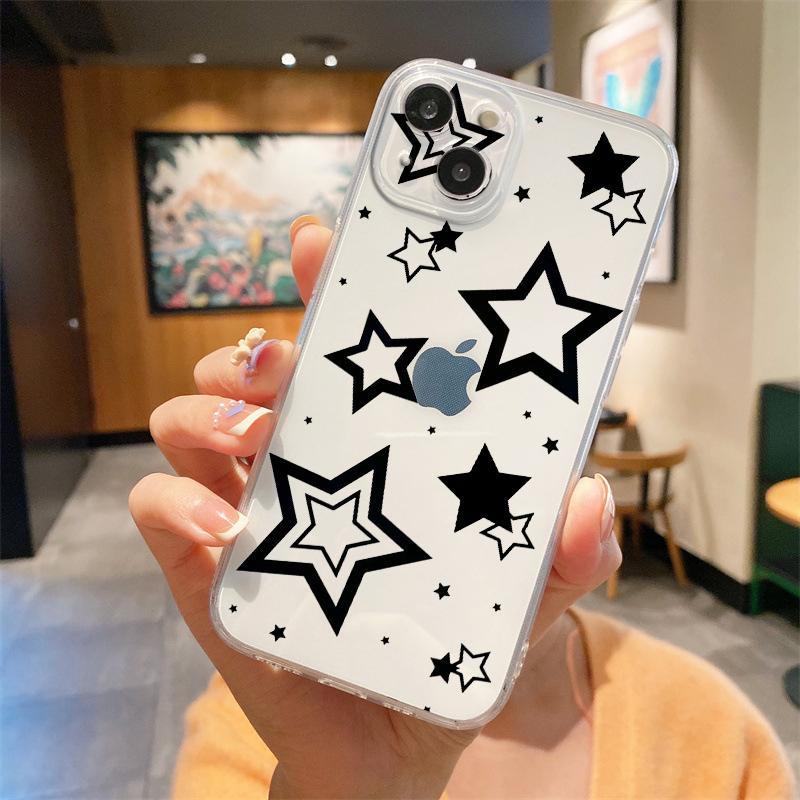 For iPhone 15 16 14 13 12 mini 11 Pro Max XS X XR SE 7 8 Plus Silicone Clear Cover Style Stars Pattern Luxury Phone Case