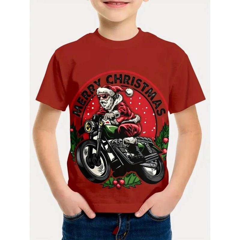 Summer Round Neck 3D Cute Cartoon Christmas Printed T-shirts Fashionable Casual Short Sleeved Children's Boy and Girl Kids Unisex T-shirts