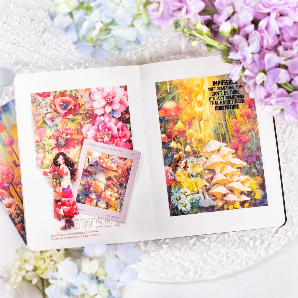5 Pcs INS Bronzing Flowers Plant Background Stickers Decorative Diary Album Scrapbooking Material